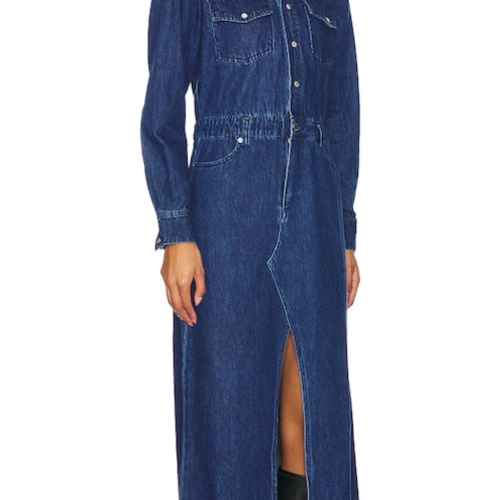 Steve Madden Dark Blue Denim Maxi Skirt with Front Slit - Picture 4 of 16